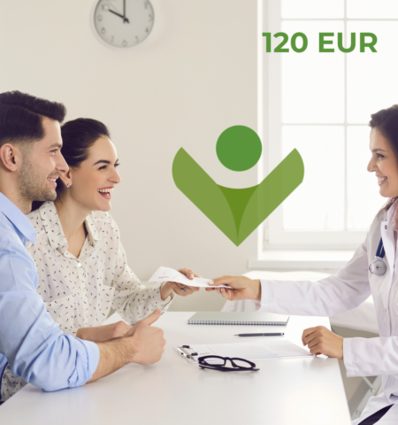 A happy couple at a consultation with a doctor for in vitro fertilization
