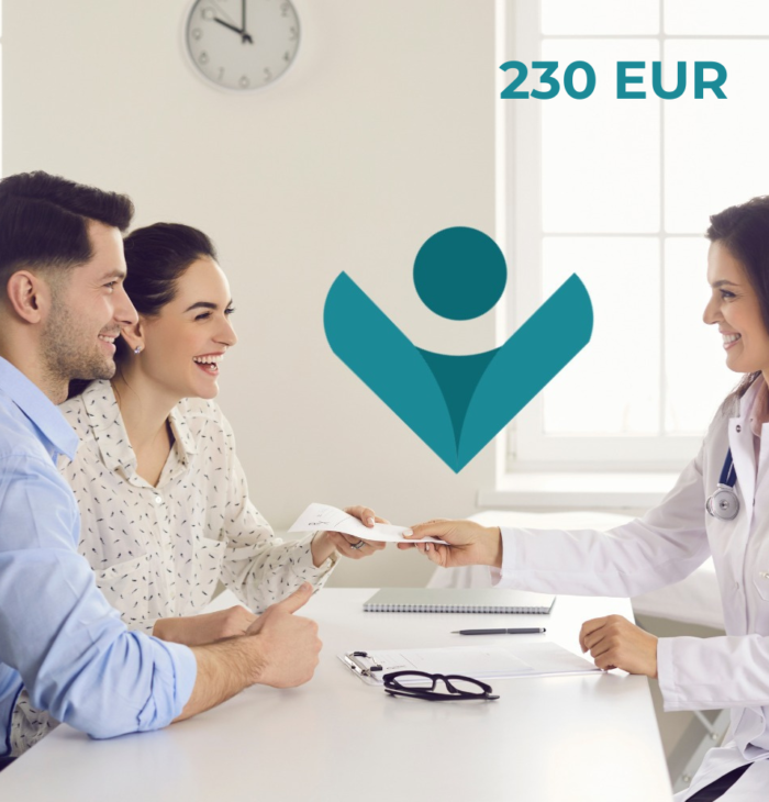 A happy couple at a consultation with a doctor for in vitro fertilization