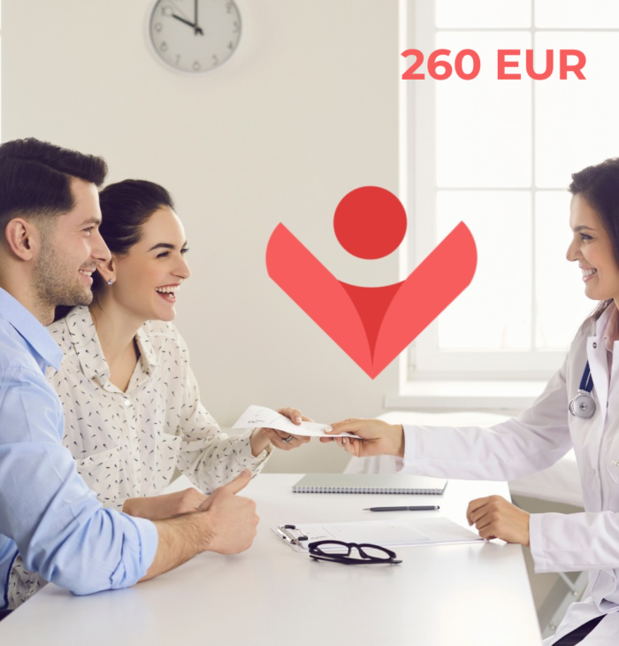 A happy couple at a consultation with a doctor for in vitro fertilization