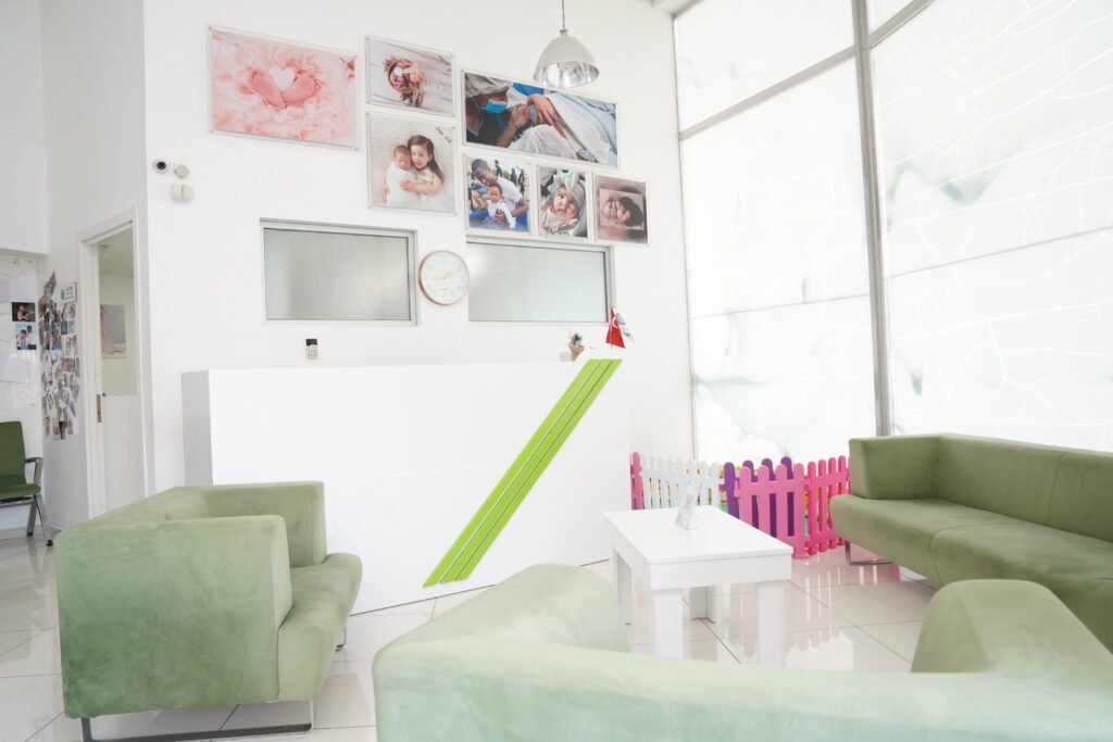 The waiting room of EuroCARE IVF Clinic in Northern Cyprus – a pleasant and modern space for patients.