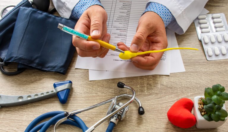 doctor showing a sperm model to the patients